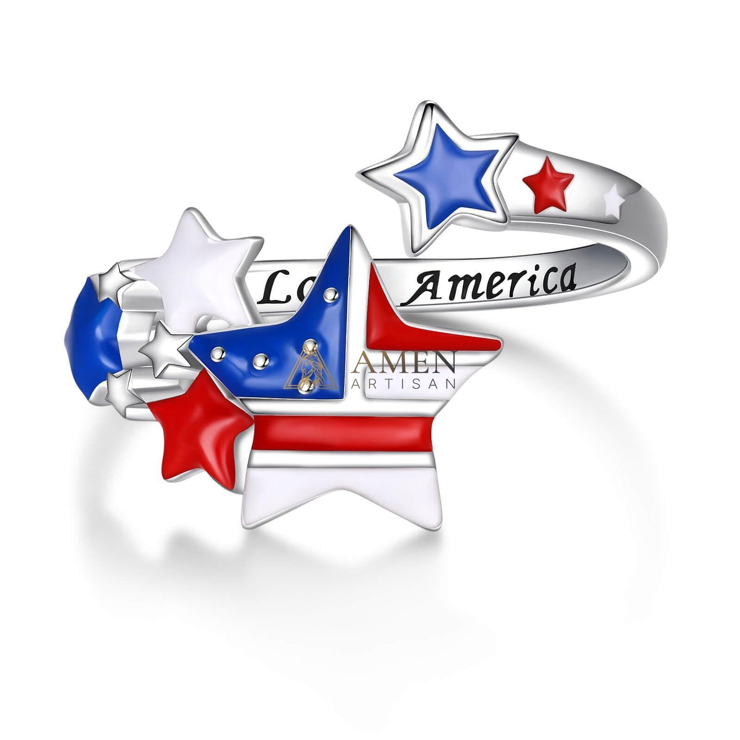 I Love America Stars Adjustable Ring Amen Artisan