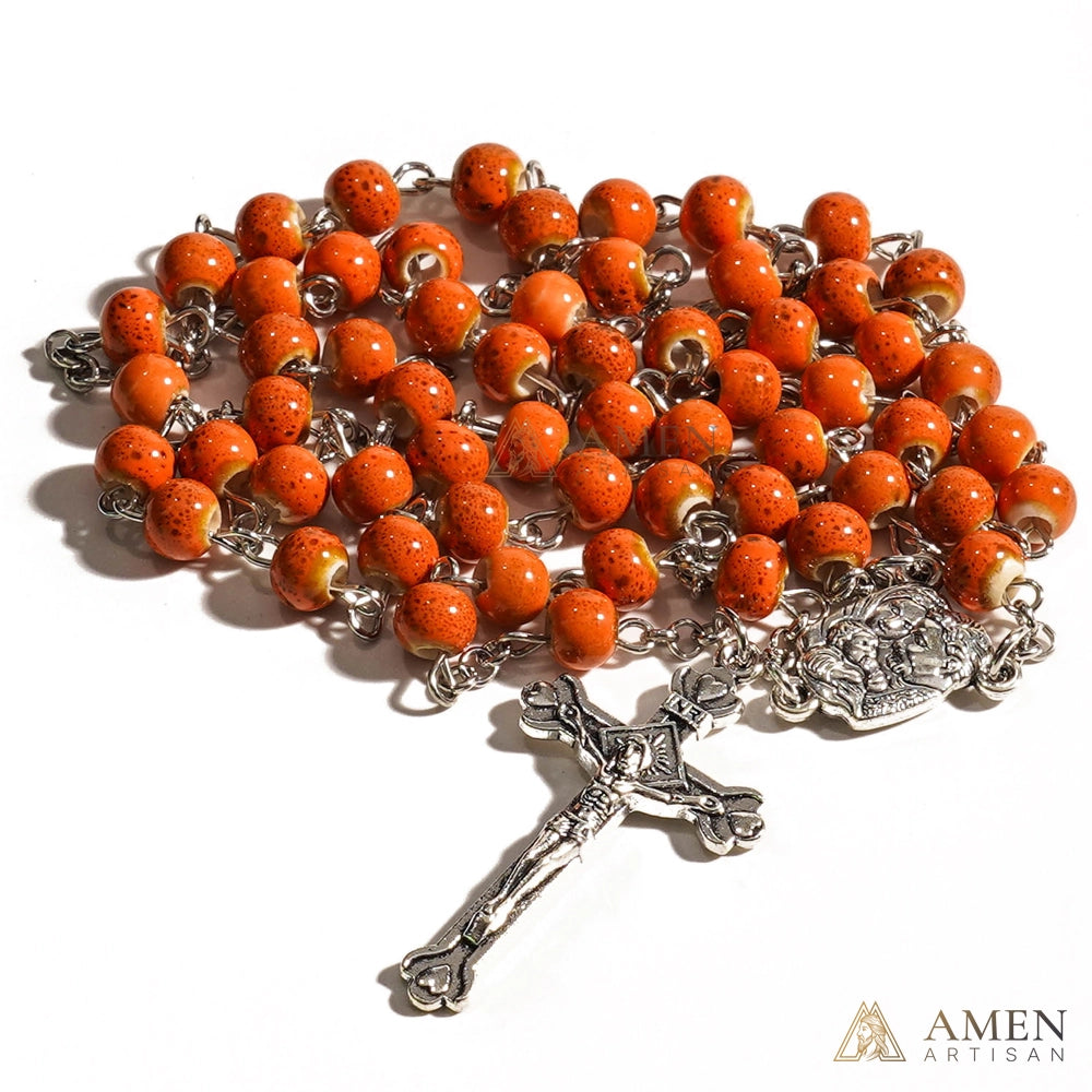 【Deal Today】Orange Glazed Ceramic Rosary