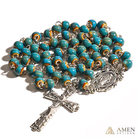 【Deal Today】Turquoise Speckled Ceramic Beads Rosary