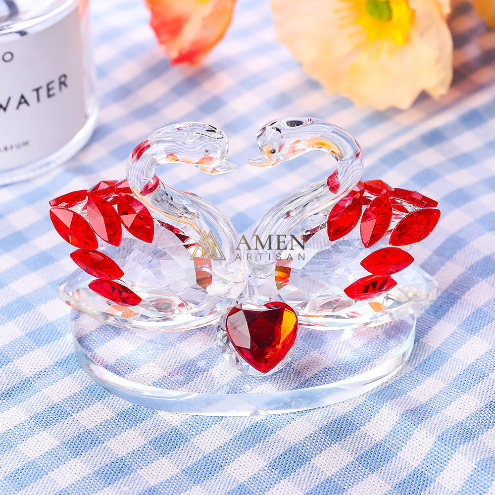 Crystal Heart-shaped Double Swans Figurine Amen Artisan