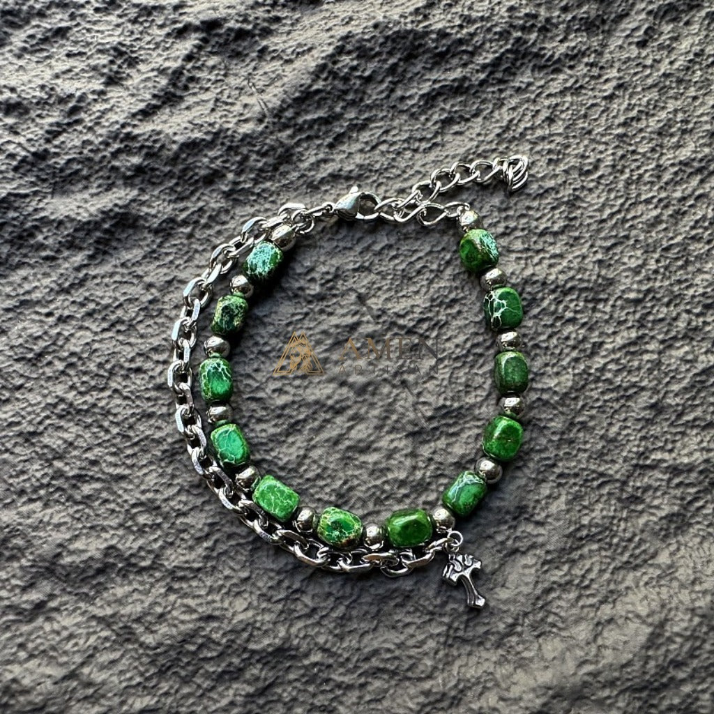 Turquoise & Titanium Steel Cross Bracelet Amen Artisan