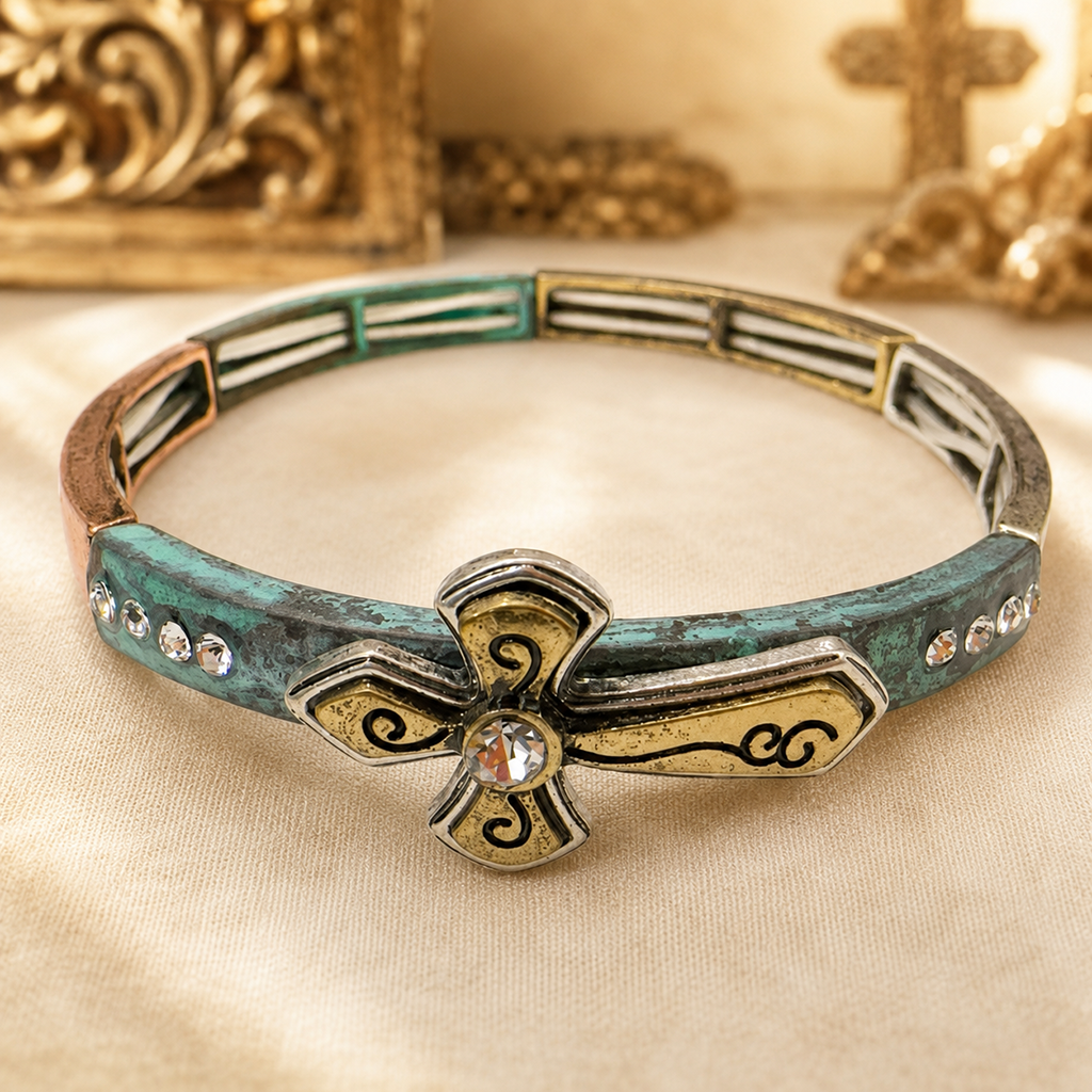 50% OFF|Vintage Cross Stretch Bracelet with Rhinestone Accents
