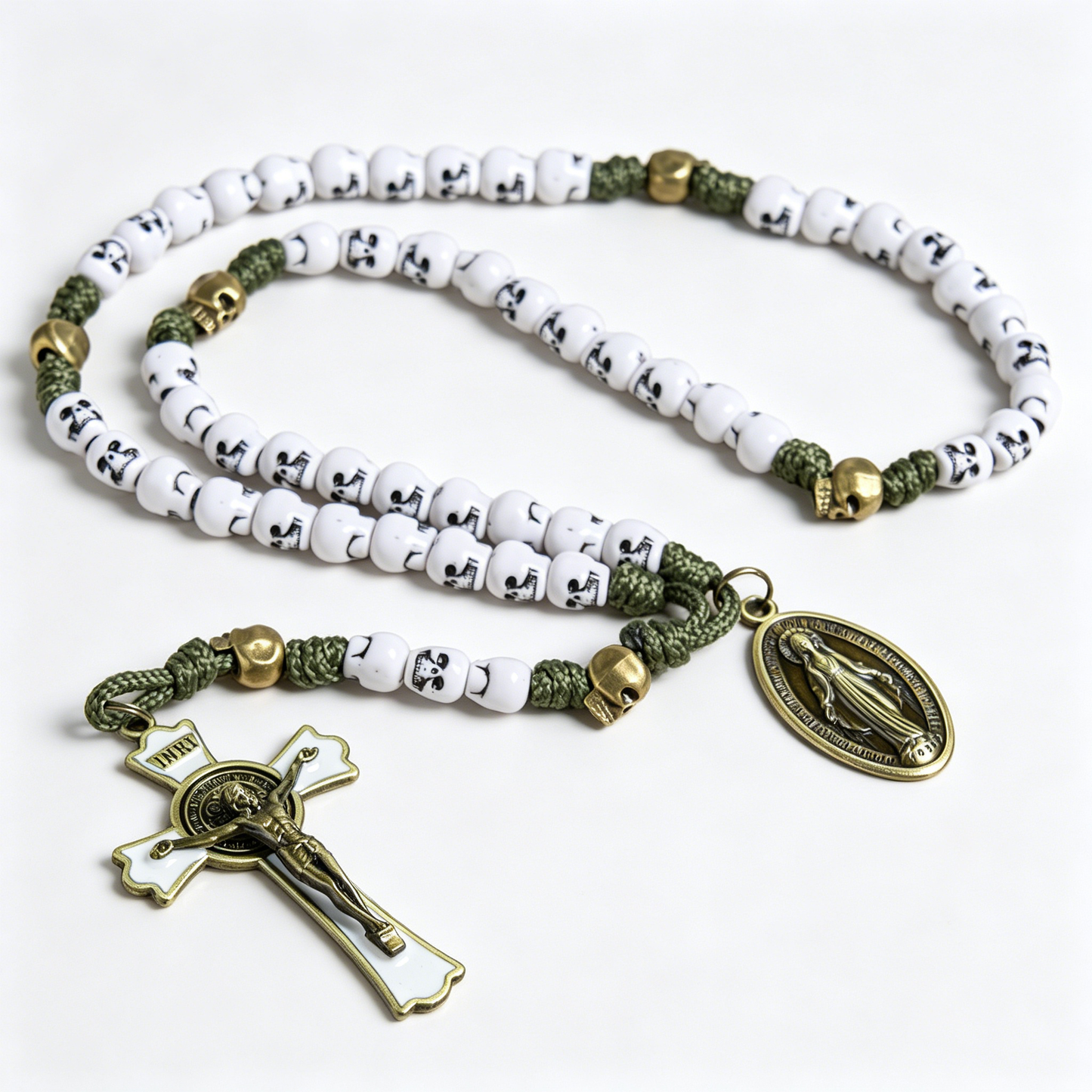 【Deal Today】Military Green Skull Bead Rosary | Amen Artisan