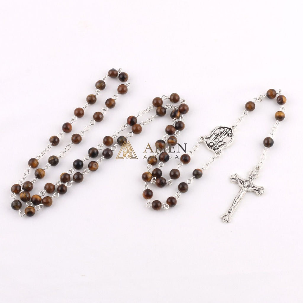 Tiger's Eye Saint Michael Crucifix Rosary Amen Artisan