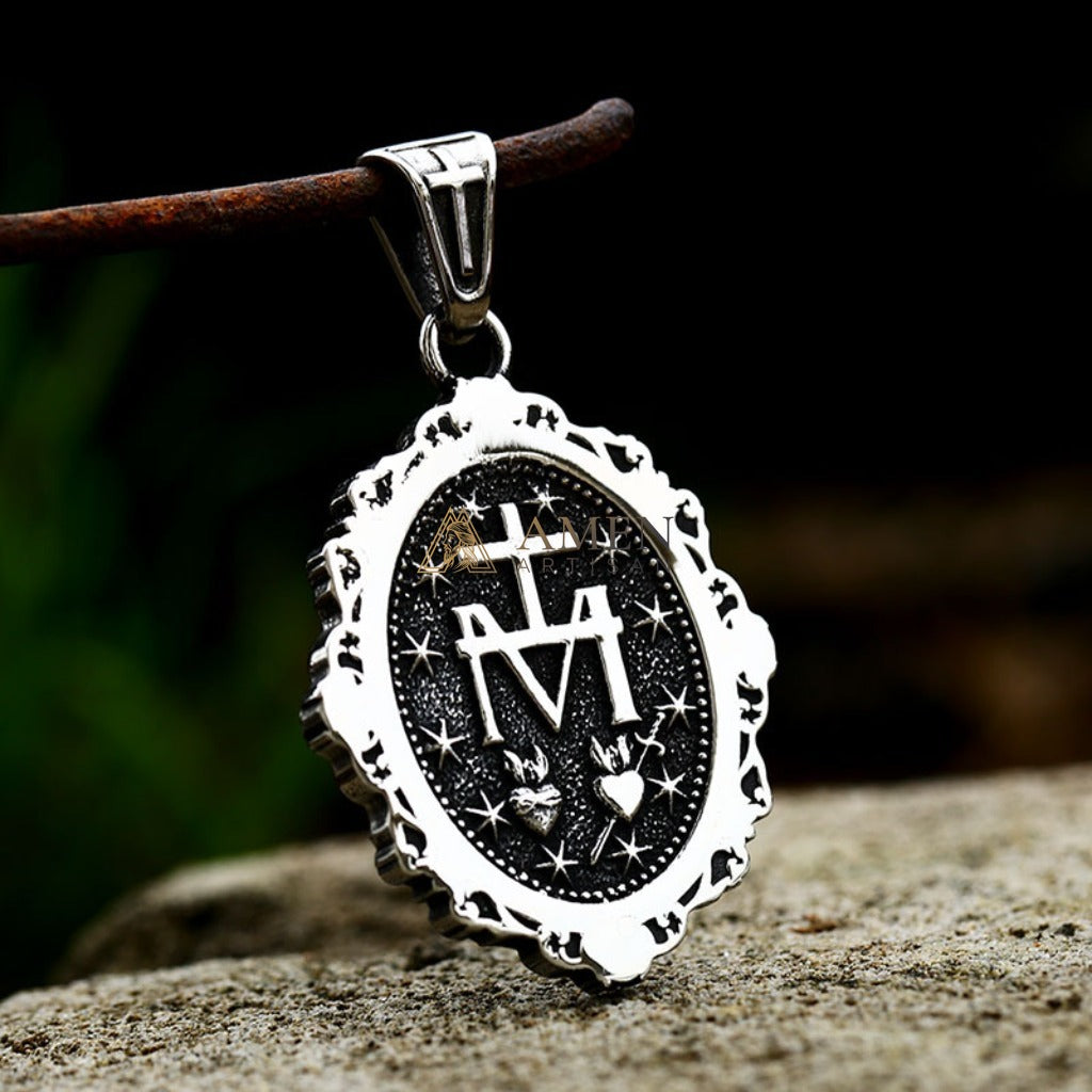 Mary Icon Medallion Pendant Necklace Amen Artisan