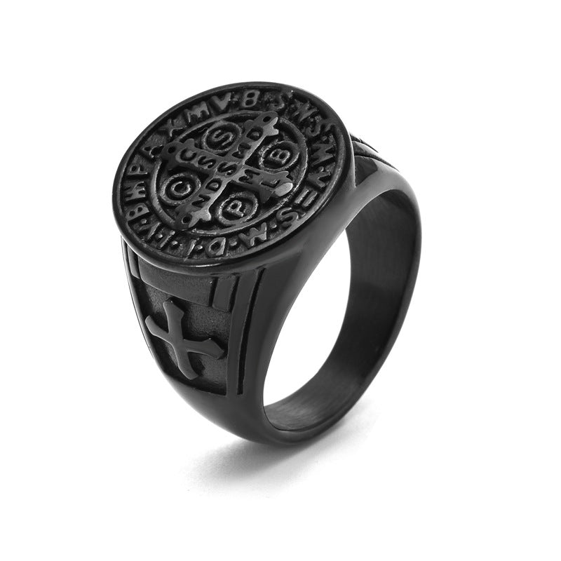 Saint Benedict Cross & Inscriptions Ring Amen Artisan