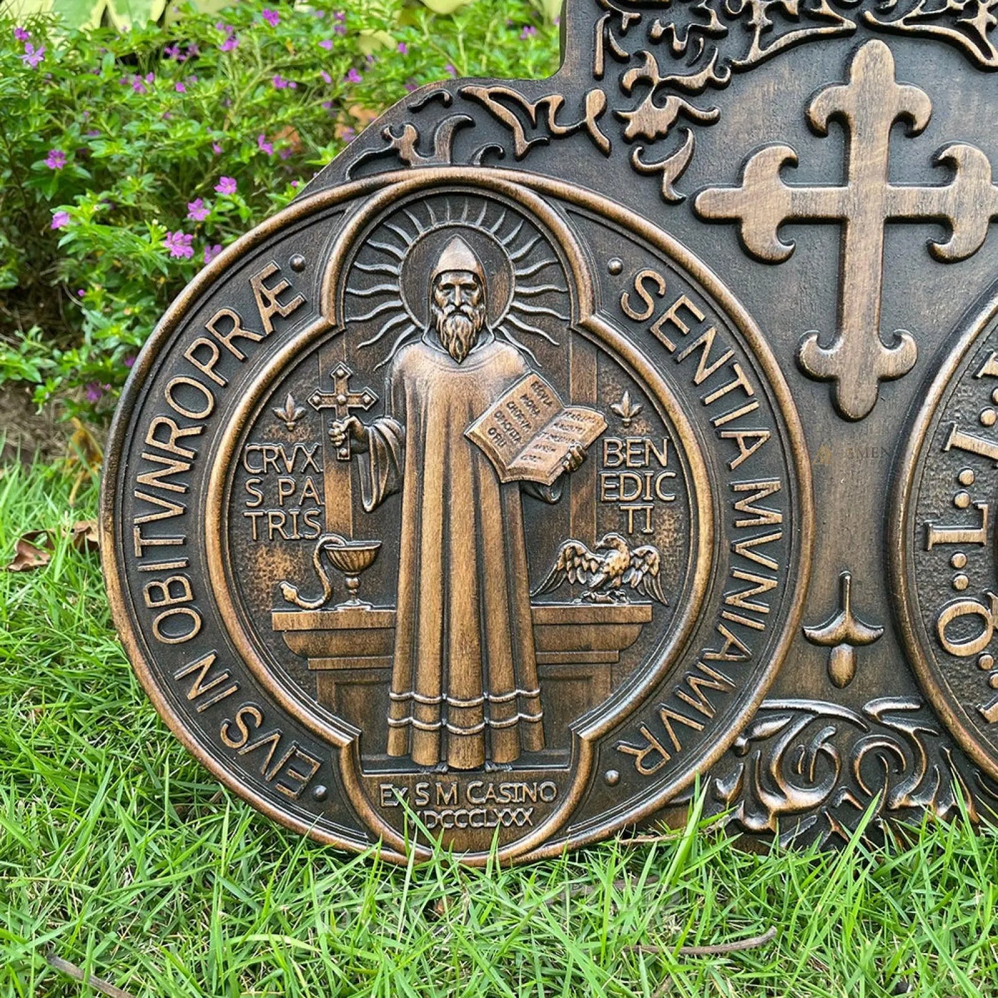 Saint Benedict Medal Wood Carving Amen Artisan