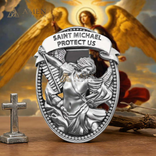 St Michael Medal Car Clip Amen Artisan