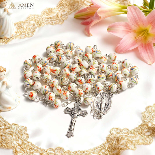 Daylily Ceramic Rosary Amen Artisan