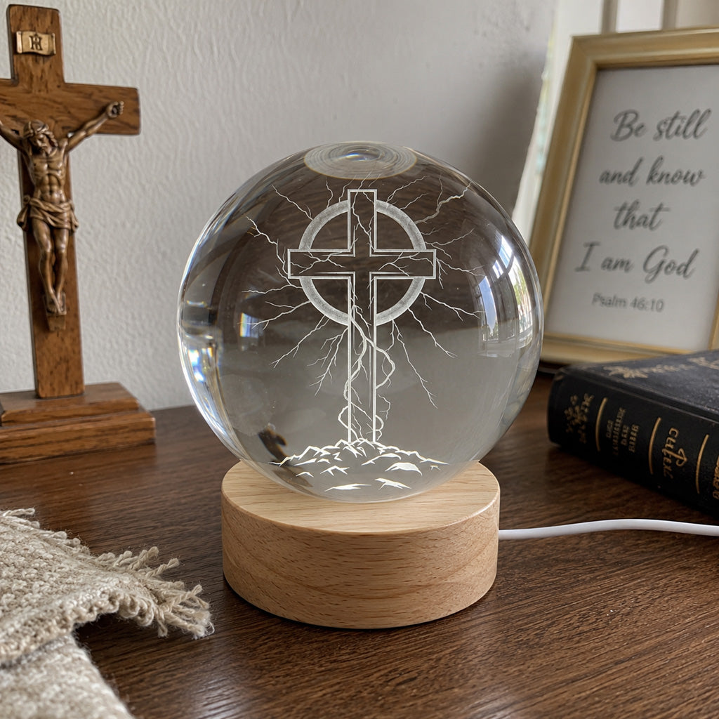 Personalized Cross Crystal Night Light with Rooted Faith Design — Strength