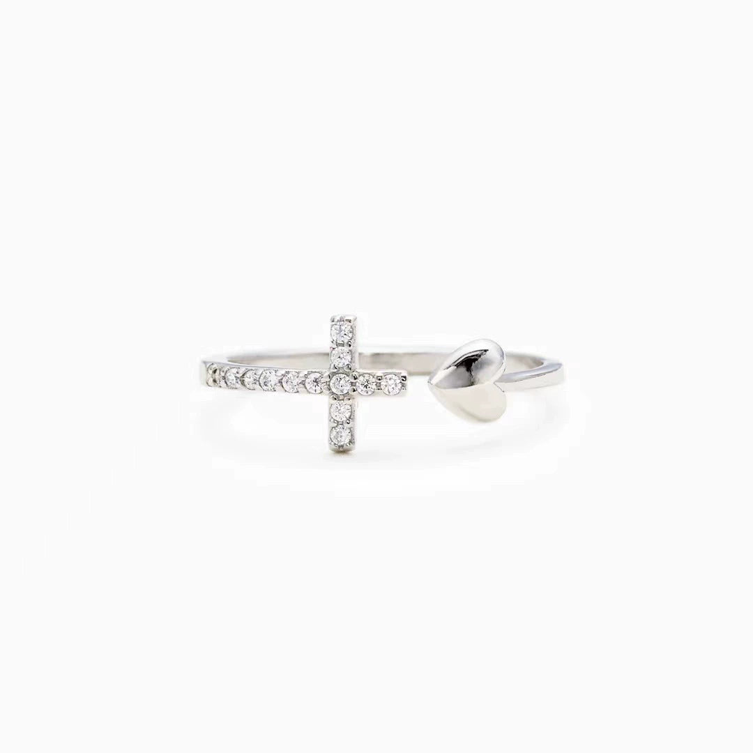 Amen Artisan Cubic Zirconia Heart Cross Ring