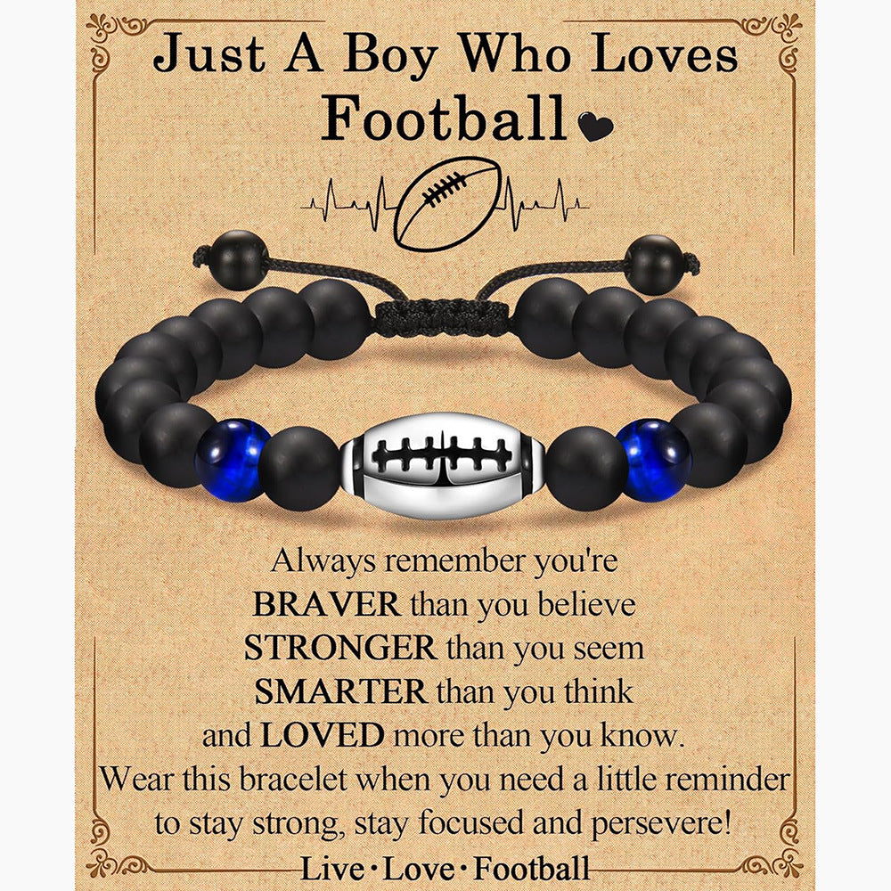 Natural Stone Bead Football Braided Bracelet Amen Artisan