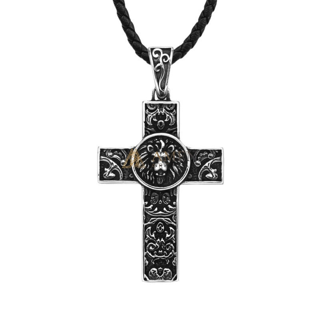 Lion Cross Pendant Necklace Amen Artisan