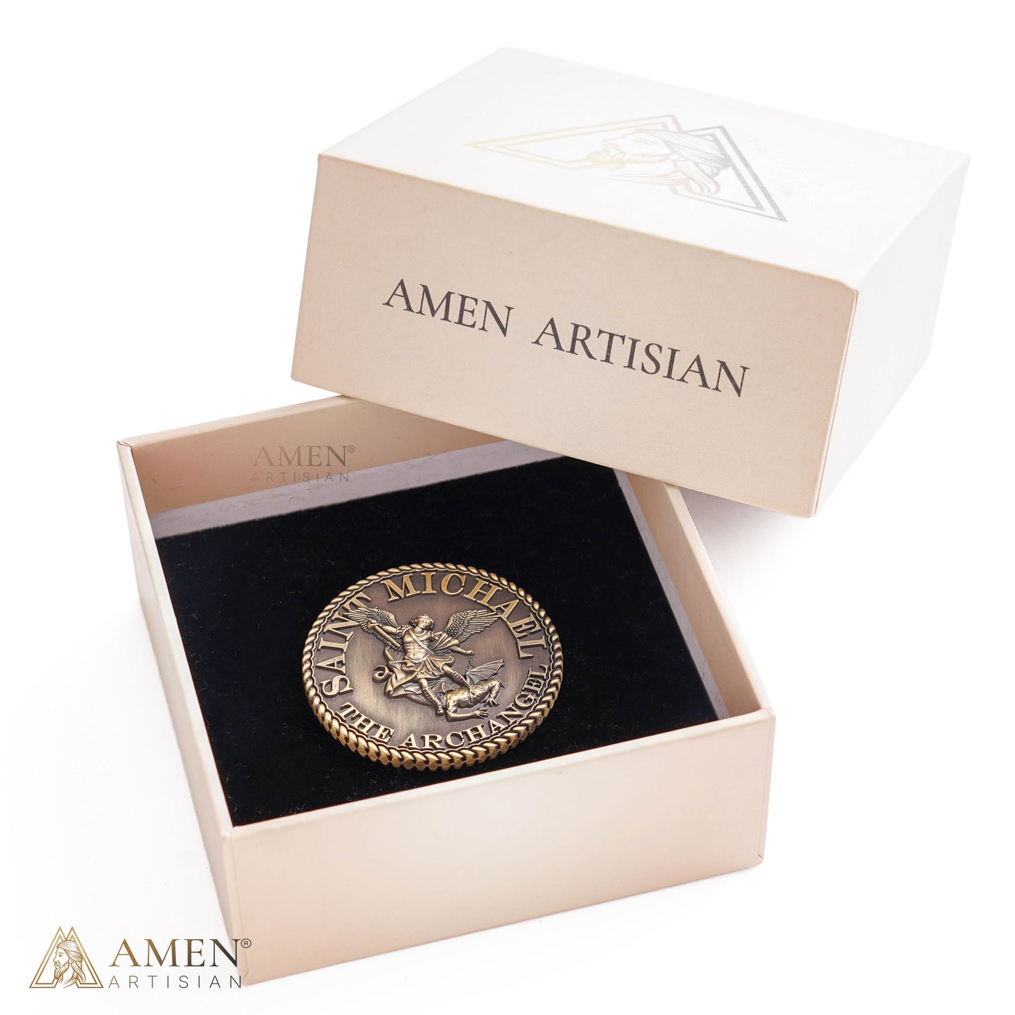 【DEAL TODAY】St. Michael the Archangel Challenge Coin with Prayer Text | Amen Artisan
