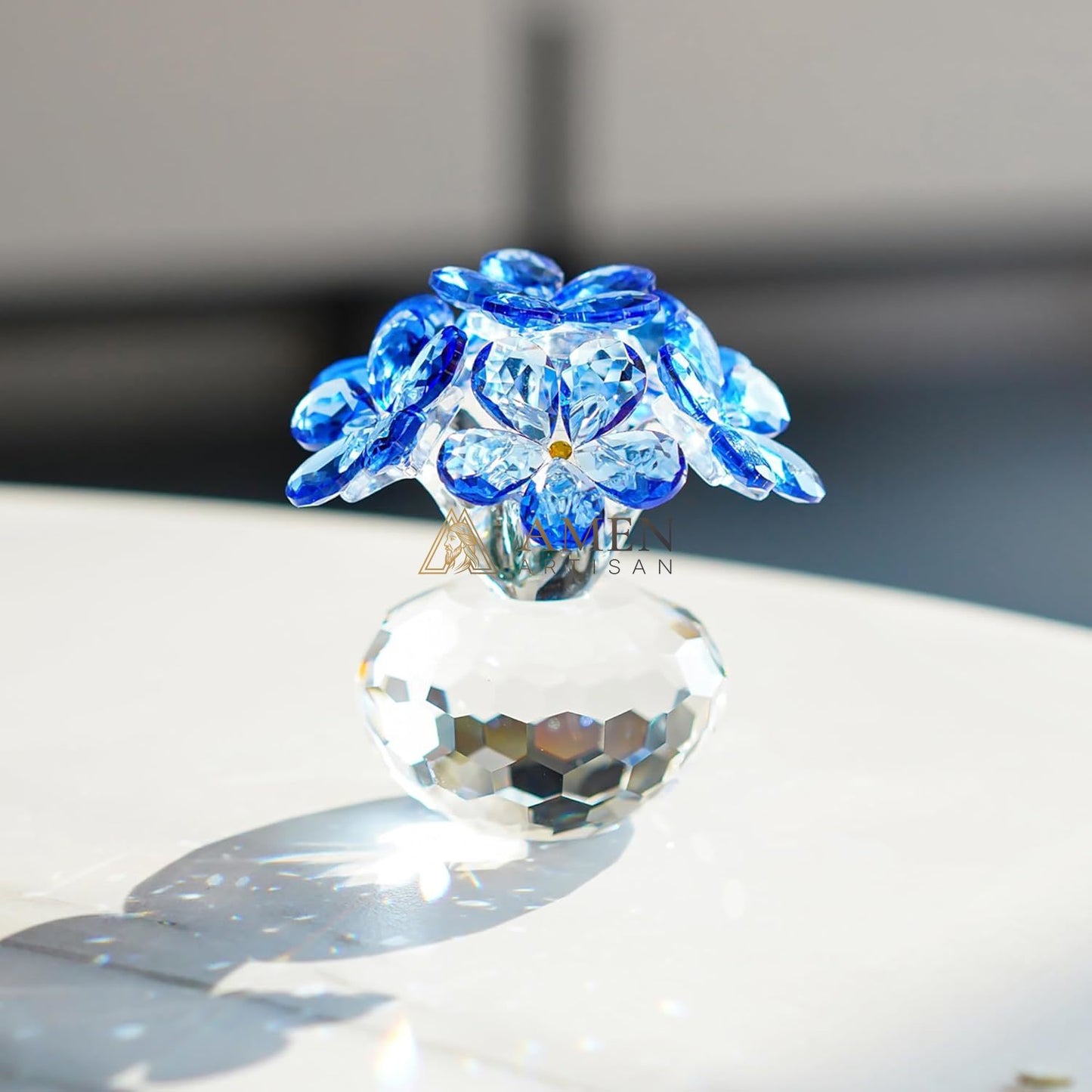 Crystal Blue Floral Figurine Amen Artisan