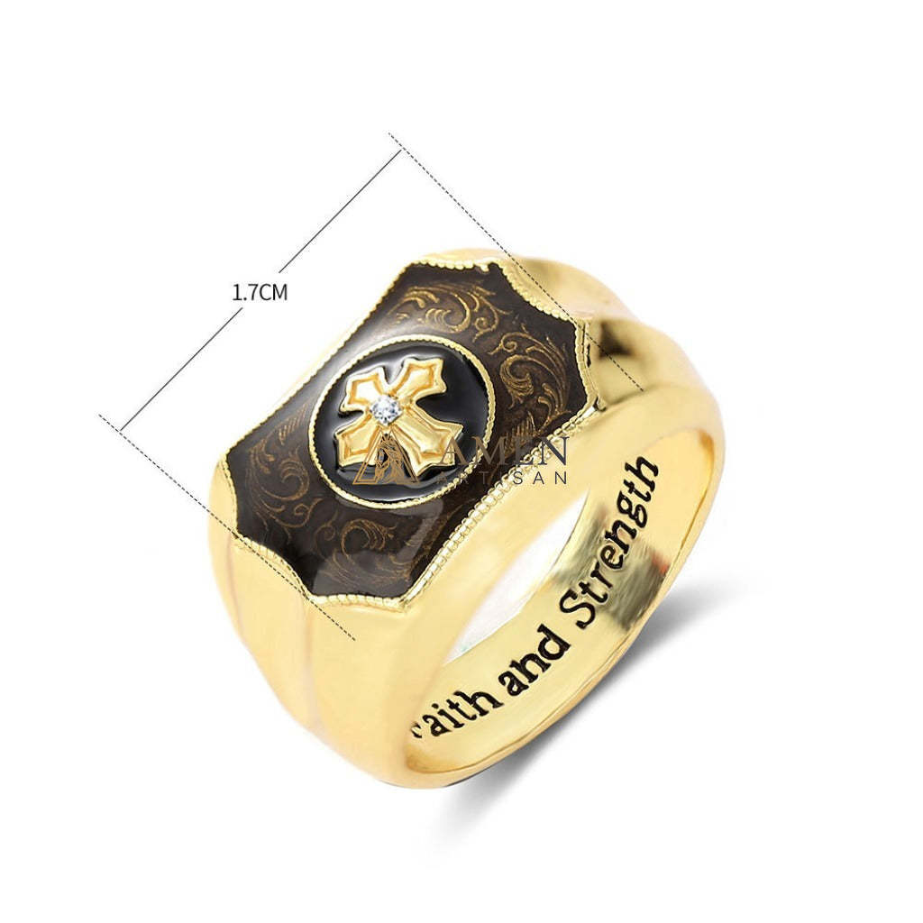 Enamel and Diamond-Encrusted Cross Ring Amen Artisan