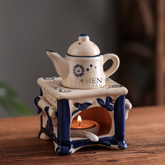 Meditation Blue Glazed Ceramic Aroma Diffuser Lamp Amen Artisan
