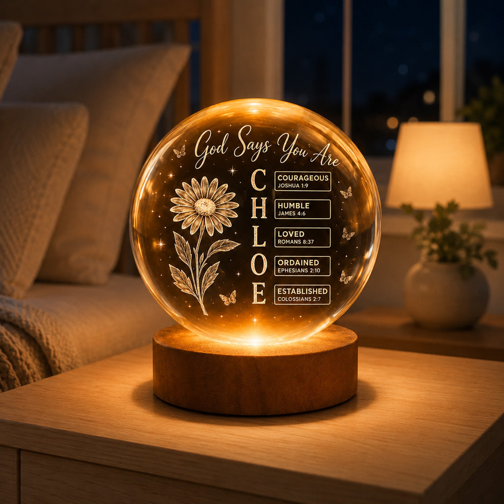 【Deal Today】Personalized Crystal Ball Night Light with Name, Birth Flower & Bible Verse — Custom Christian 3D Engraved Keepsake Gift