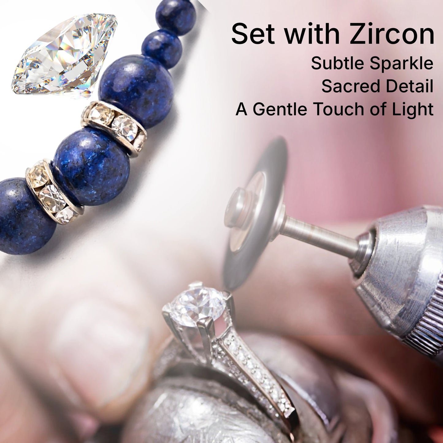 Lapis Lazuli Zircon Enamel Divine Mary of the Heart Blue Beads Crucifix Stretch Bracelet Amen Artisan