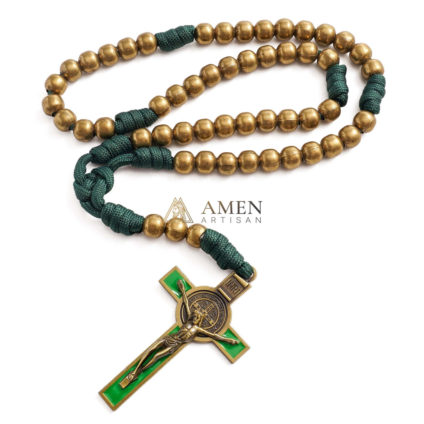Military-Grade Paracord Rosary with Antique Bronze Beads & Enamel Crucifix Amen Artisan