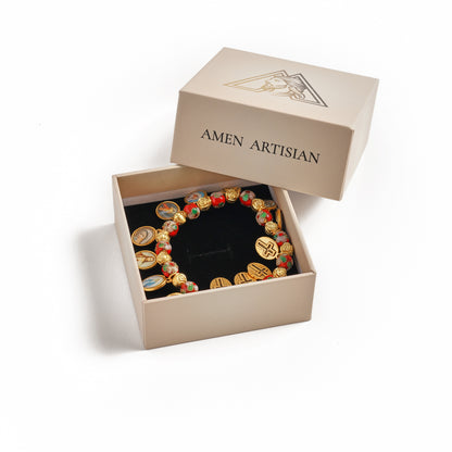 Cloisonné Beads Saint Medal Stretch Bracelet Amen Artisan