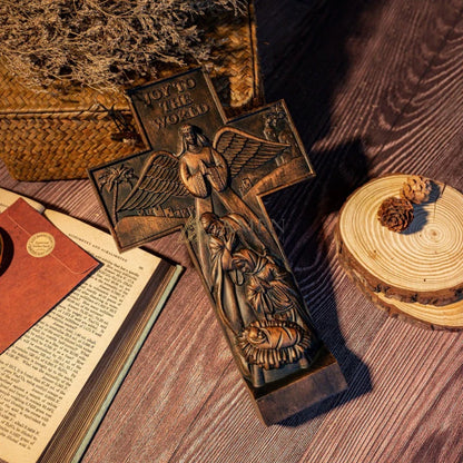 The Birth of Jesus and The Cross Wood Carving