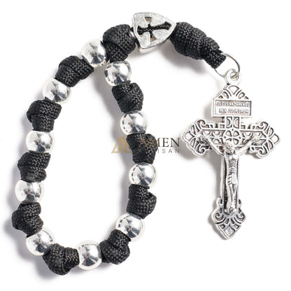 【Deal Today】Military-Grade Paracord Pocket Rosary with Antique Bronze Beads Amen Artisan