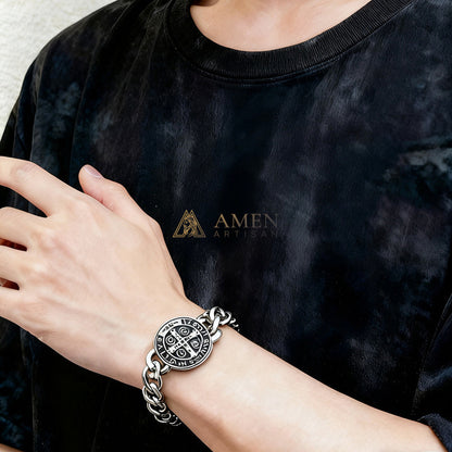 Saint Benedict Cross Cuban Link Bracelet - Protection, Strength & Faith |  Amen Artisan