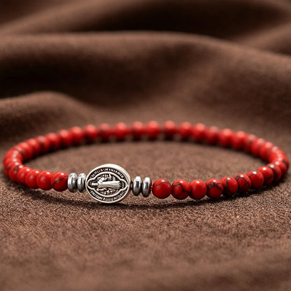 Multicolor Natural Stone St. Benedict Bracelet with Double-Sided Medal