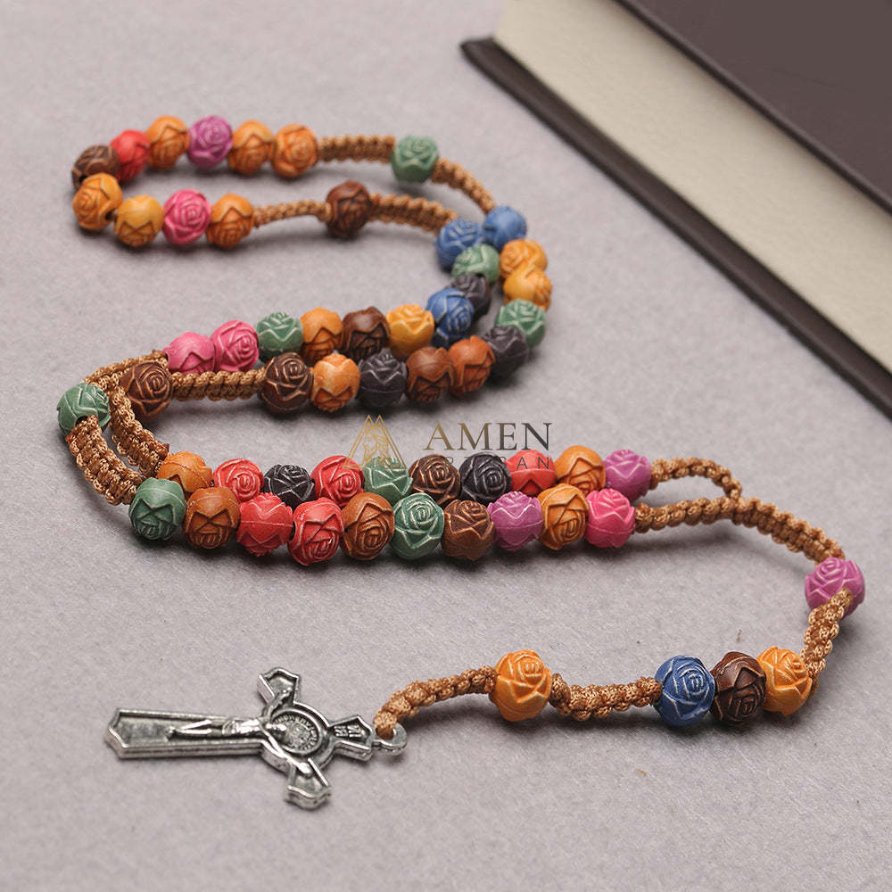 Colorful Rose Beads Rosary Amen Artisan