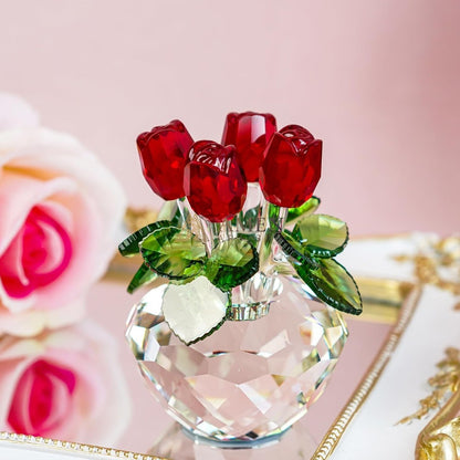 Crystal Red Rose Flower Basket Figurine Amen Artisan