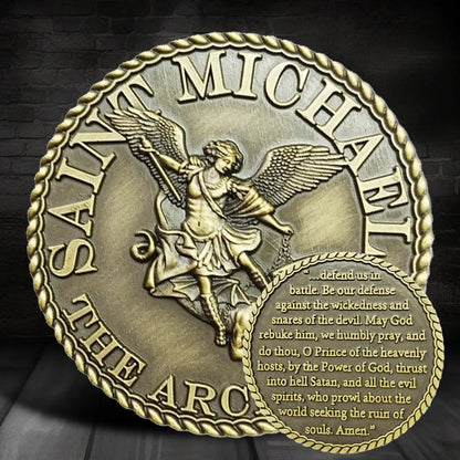 St. Michael the Archangel Challenge Coin with Prayer Text | Amen Artisan