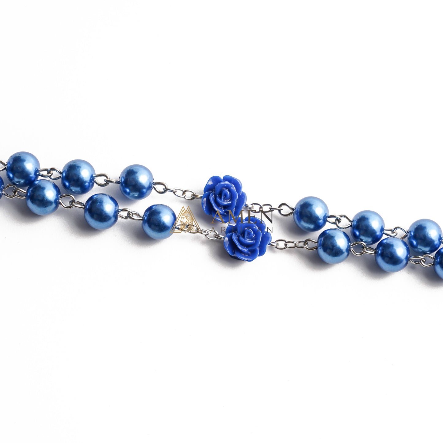 Royal Blue Rosary with Rose Accent, Cross and Saint Medal - Hope, Love & Blessing |  Amen Artisan