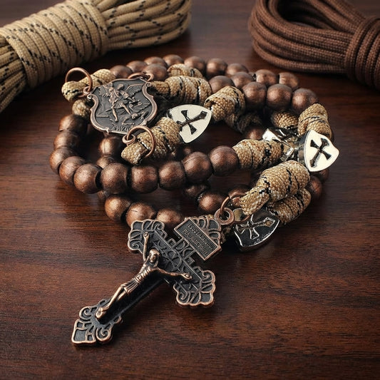 St. Michael the Archangel Bronze Paracord Wrapped Rosary Bracelet – Faith & Protection Amen Artisan