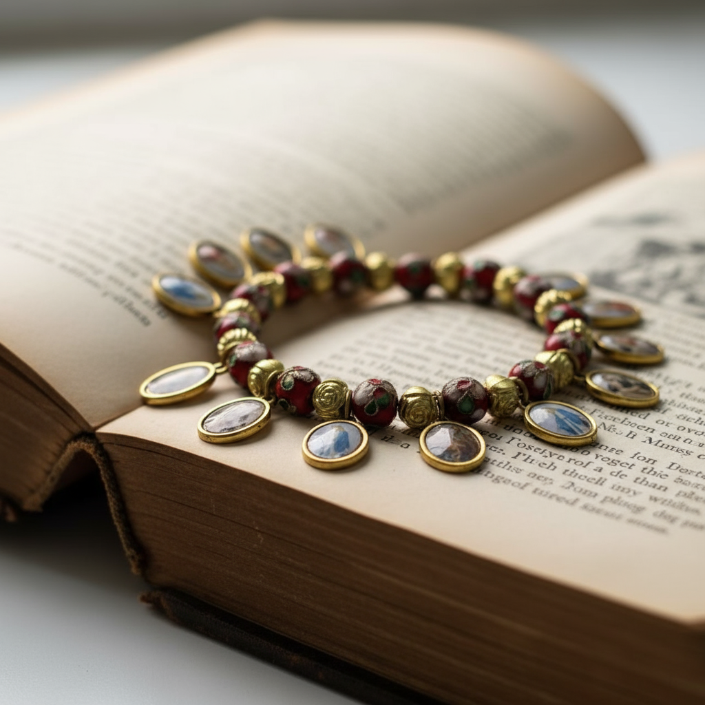 【Deal Today】Cloisonné Beads Saint Medal Stretch Bracelet Amen Artisan