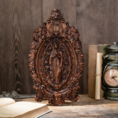 Our Lady in Prayer Wood Carving Amen Artisan