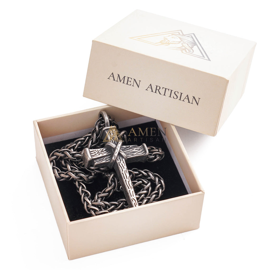 Heavy Dragon Bone Chain Cross Necklace - Resilience, Faith & Sacred Protection |  Amen Artisan