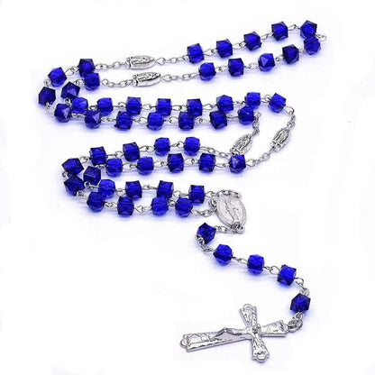 Amen Artisan Dark Blue Crystal Cube Rosary