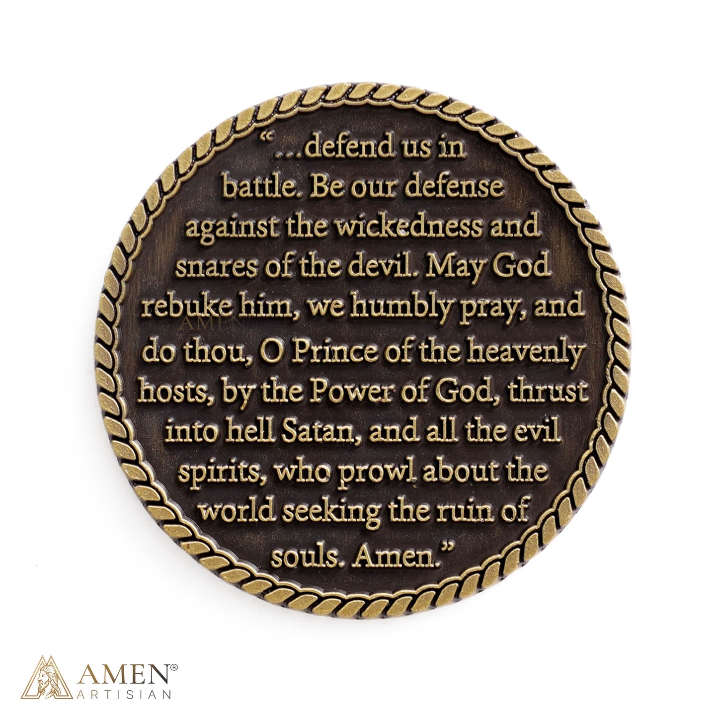 St. Michael the Archangel Challenge Coin with Prayer Text | Amen Artisan