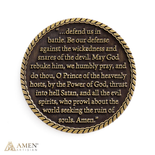 St. Michael the Archangel Challenge Coin with Prayer Text | Amen Artisan