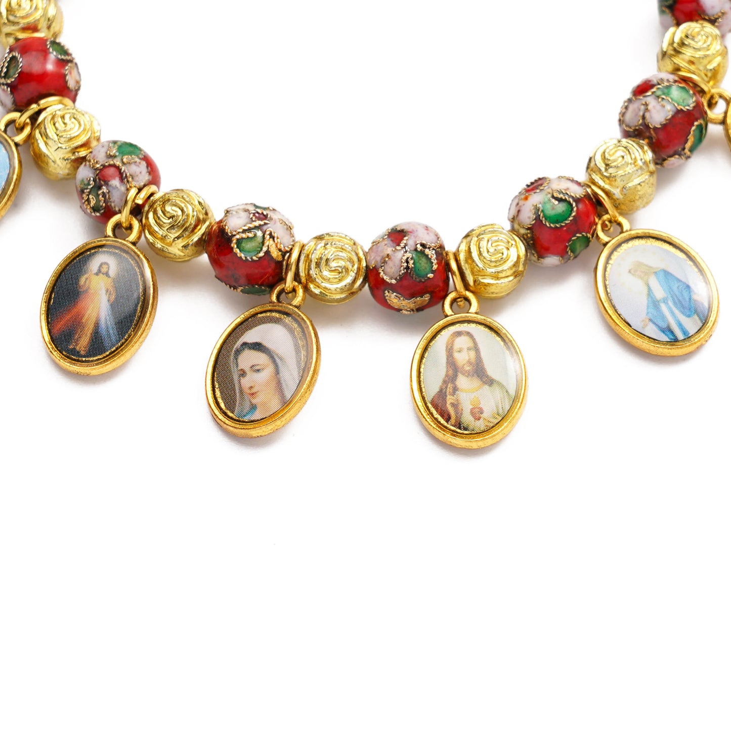 Cloisonné Beads Saint Medal Stretch Bracelet Amen Artisan