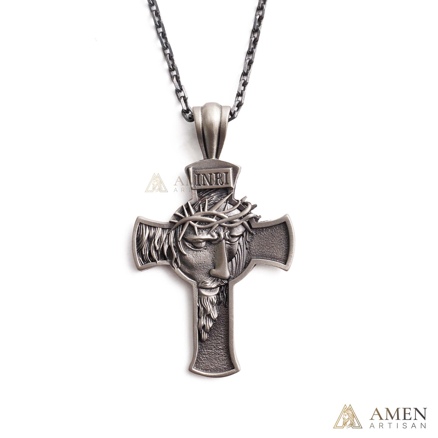 Jesus Crown of Thorns Cross Pendant with Chain | Amen Artisan