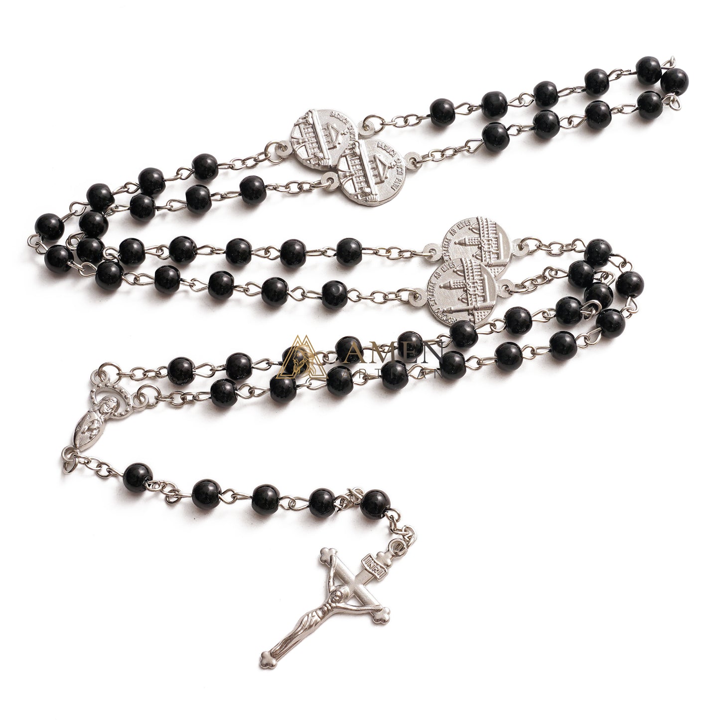 Crucifix Our Lady Black Bead Rosary