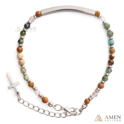 Adjustable Natural Stone Bracelet with Cross | Amen Artisan