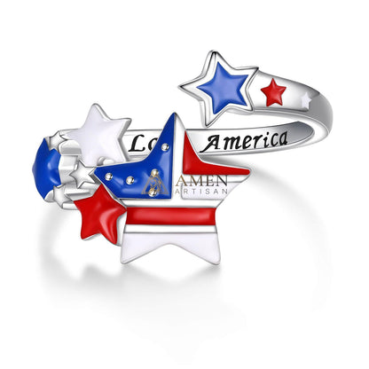 I Love America Stars Adjustable Ring Amen Artisan