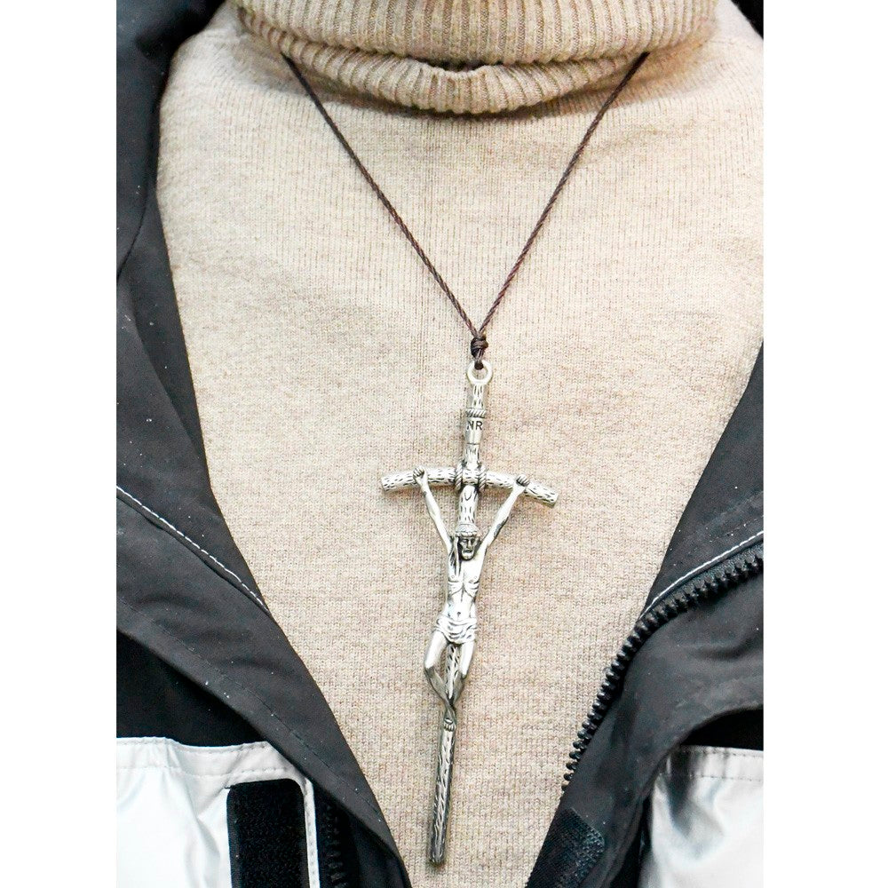Crucifix Pendant with Weathered Cross & Sorrowful Christ Detailing