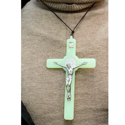 Large Glow In The Dark Crucifix Cross Necklace Amen Artisan