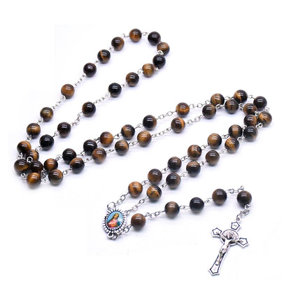 Tiger's Eye Natural Stone Prayer Rosary Amen Artisan
