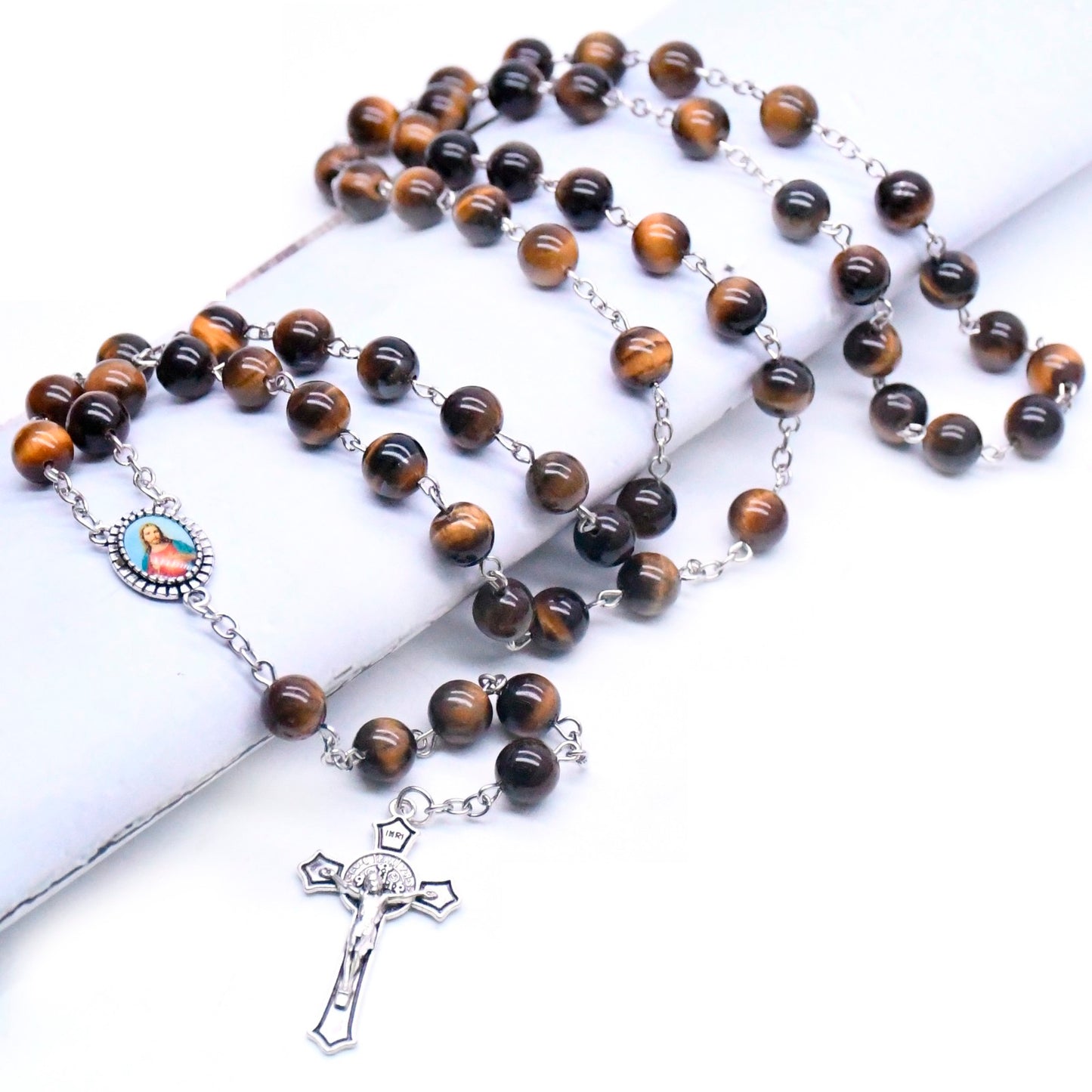 Tiger's Eye Natural Stone Prayer Rosary Amen Artisan