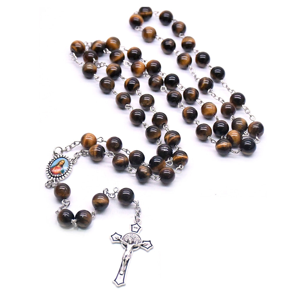 Tiger's Eye Natural Stone Prayer Rosary Amen Artisan